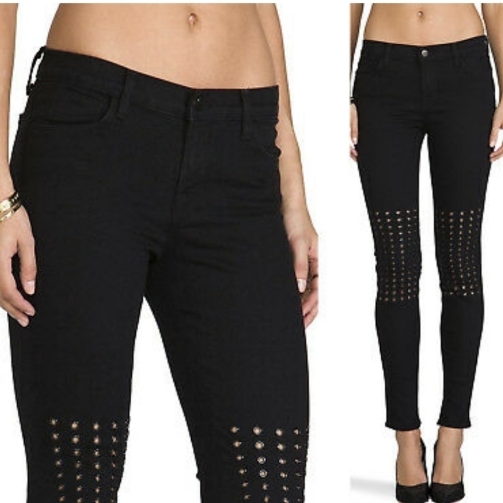 J Brand Ingrid Arcadia Black Grommet Leg Jeans 27 Grunge Goth Slim Leg
